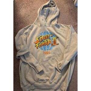 VTG Street Fighter II 1991 Capcom Graphic Hoodie Tan Mens Large Ken vs Ryu Retro